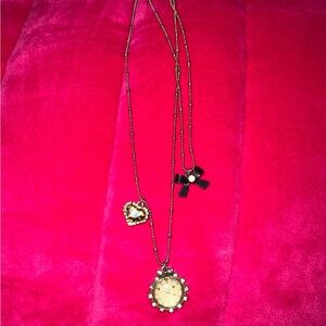Betsy Johnson Elegant Gold and Black Clock Pendant Necklace